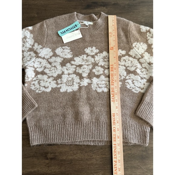 Z Supply Women's Floral Marisol Flora Knit Sweater Brown Casual Comfy Large NWT - Picture 7 of 8